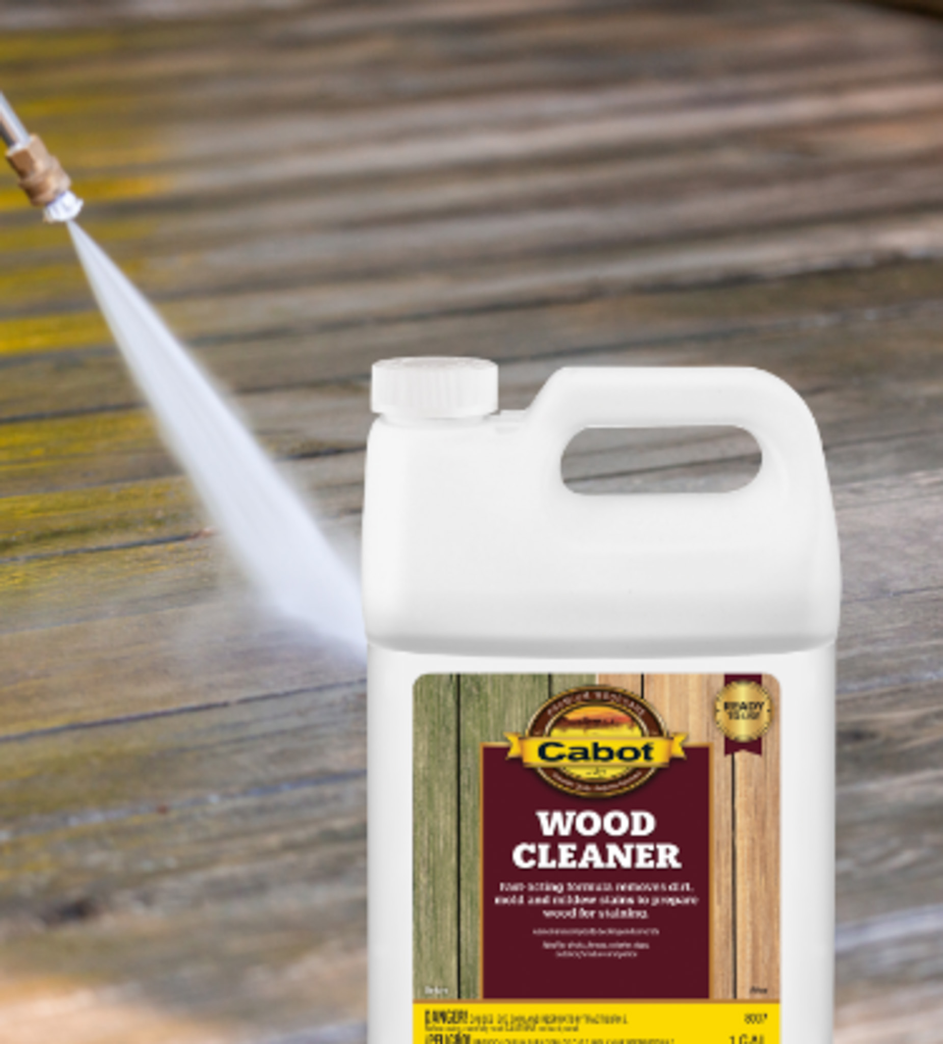 pressure washing a deck with Cabot Wood Cleaner